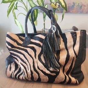 Varriale Italian Leather Animal Print Tote Bag